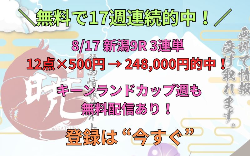 競馬情報サイト「暁」ワイド無料予想が17週連続的中
