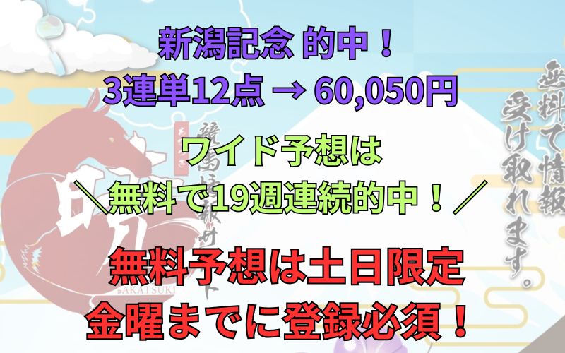 競馬情報サイト「暁」ワイド無料予想が19週連続的中